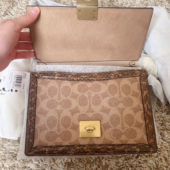 Coach Hutton Shoulder Bag In Blocked Signature Canvas With Snakeskin Detail - Picture 5 of 13